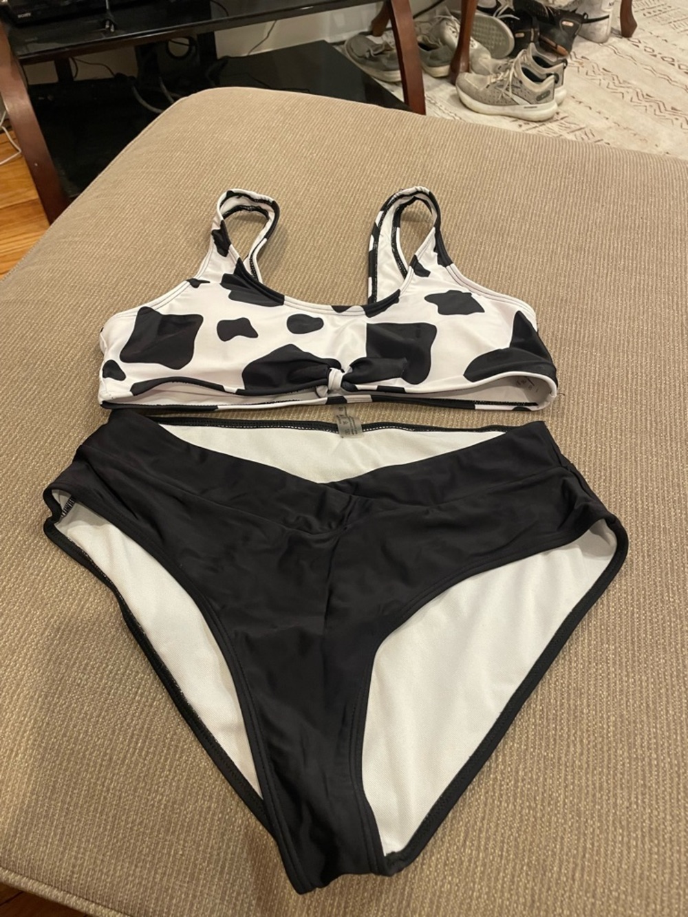 SHEIN Black & White Cow-Print Two-Piece Bikini